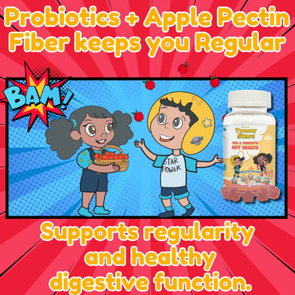 Tummy Stars Kids Prebiotic & Probiotic Gummies + Fiber – Gut Health & Digestion Support for Kids | Promotes Regularity, Detox Support & Mood Support | Vegan, 60 Count