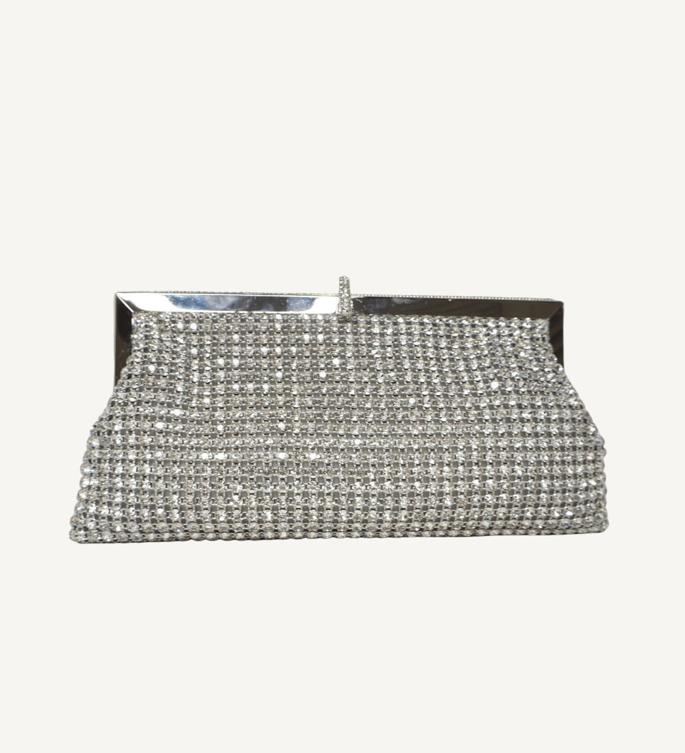 Silver and Crystal, Frame Evening Clutch - Vegan America