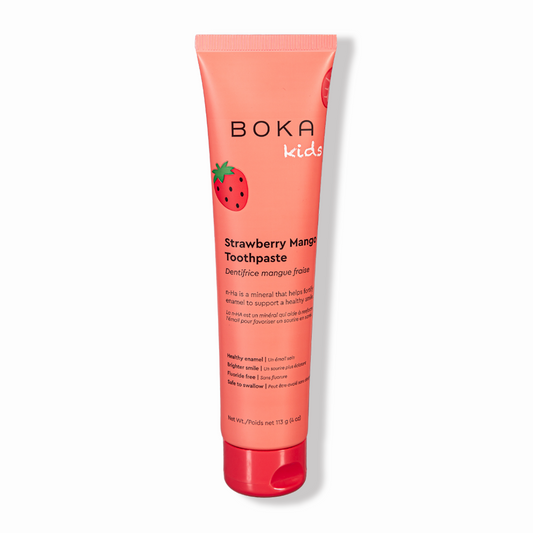 Strawberry Mango n-Ha Toothpaste helps remineralize kids teeth with nano-hydroxyapatite.
