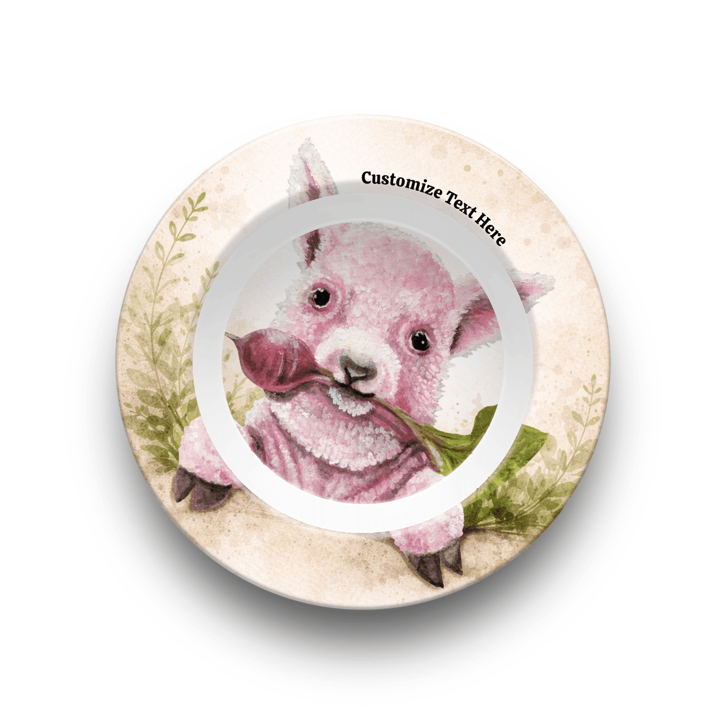 Whimsical Pink Baby Sheep Plate & Bowl – Personalized Tableware - Vegan America