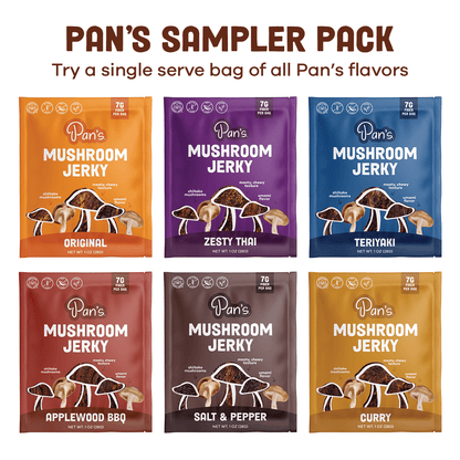 Pan's Mushroom Jerky Single Serve Sampler Pack - Vegan America