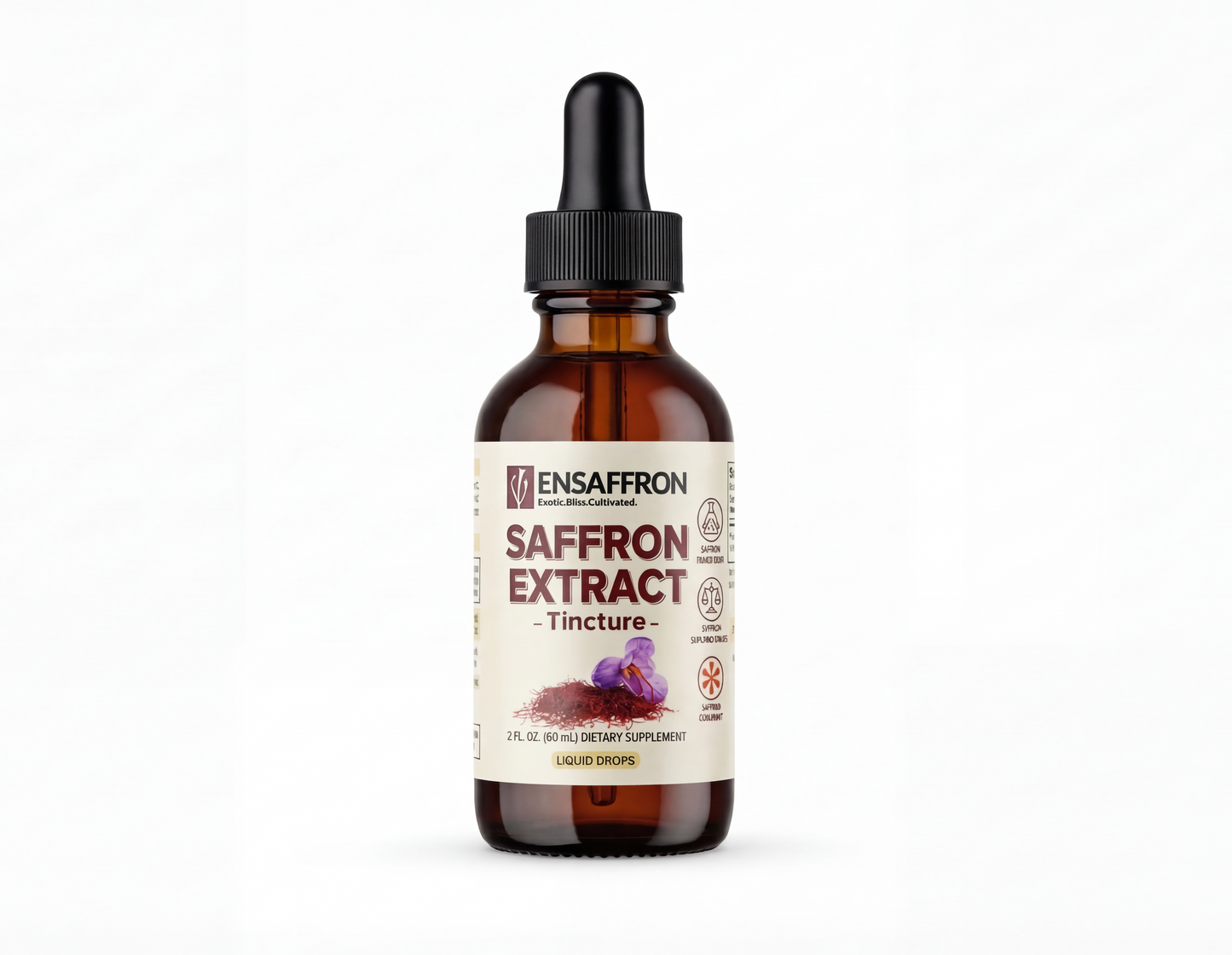 Premium Saffron Extract (Made With Pure Saffron Threads) Liquid Drops Tincture/Alcohol-Free