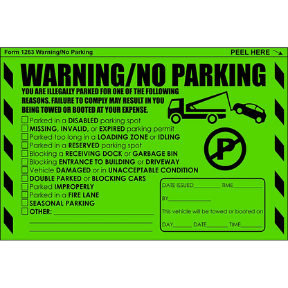 "Warning / No Parking" Green Very Hard to Remove Parking Stickers - Vegan America