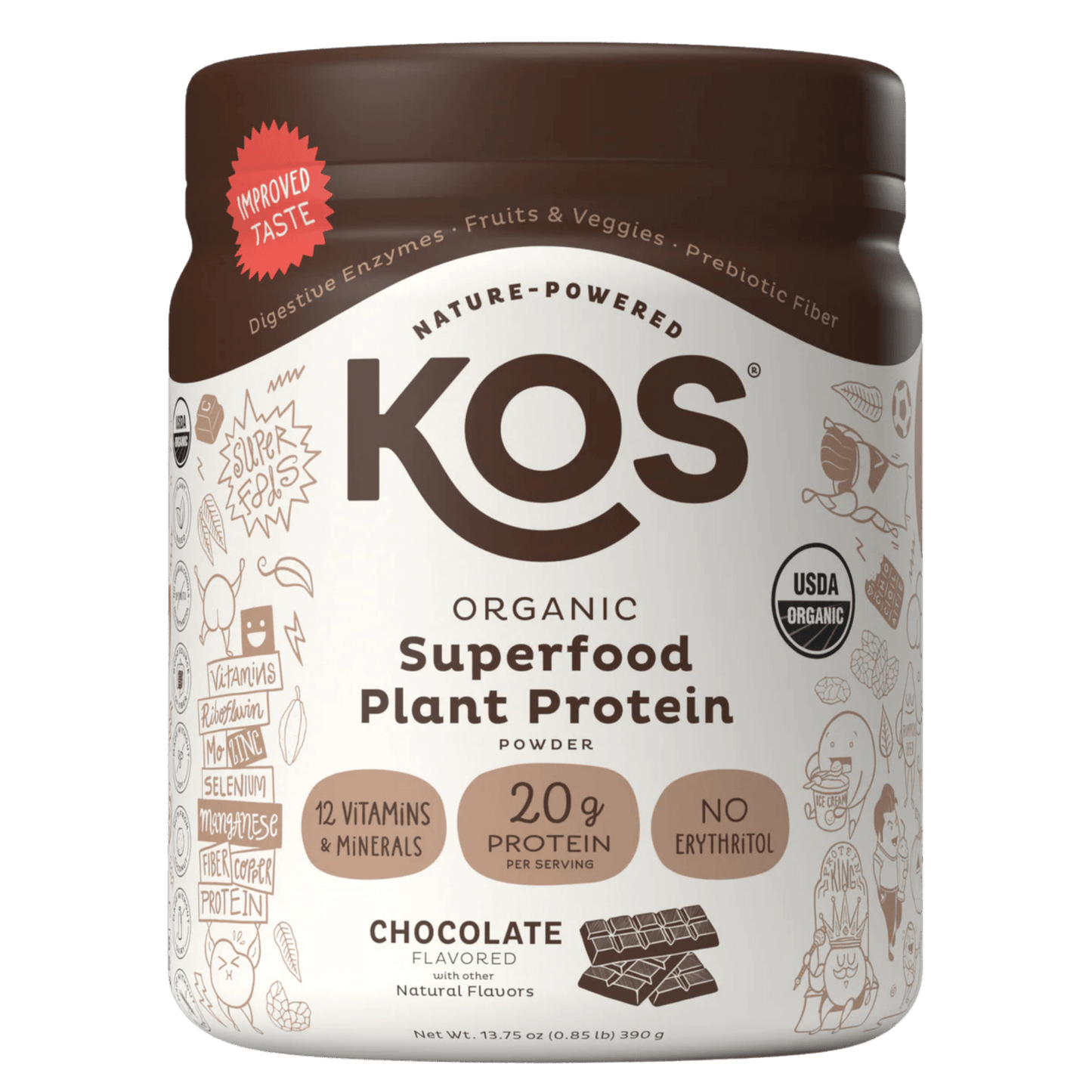 KOS Organic Plant Protein, Chocolate, 10 Servings - Vegan America