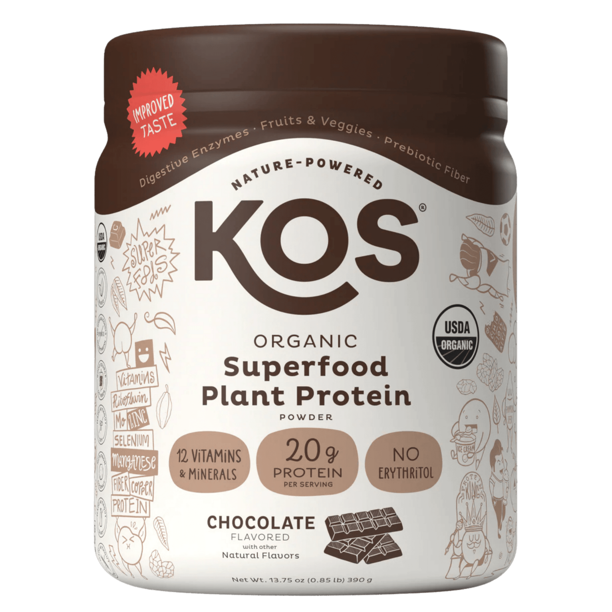 KOS Organic Plant Protein, Chocolate, 10 Servings - Vegan America
