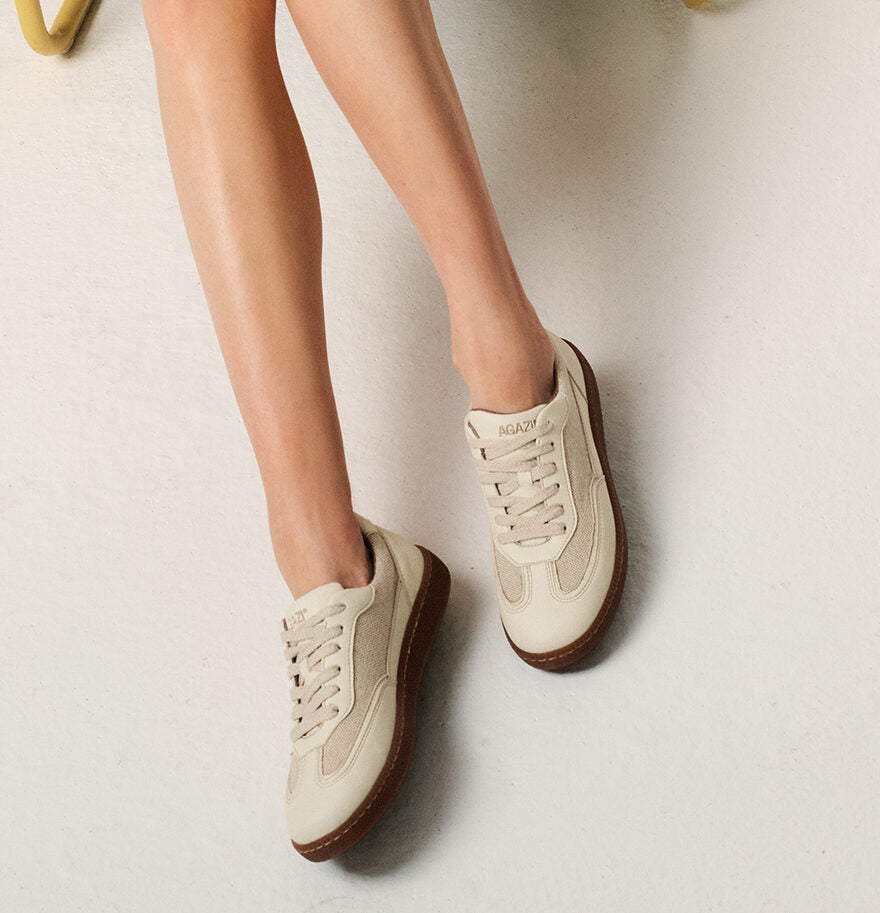 NOMAD SUN – beige sneakers from apple leather and linen