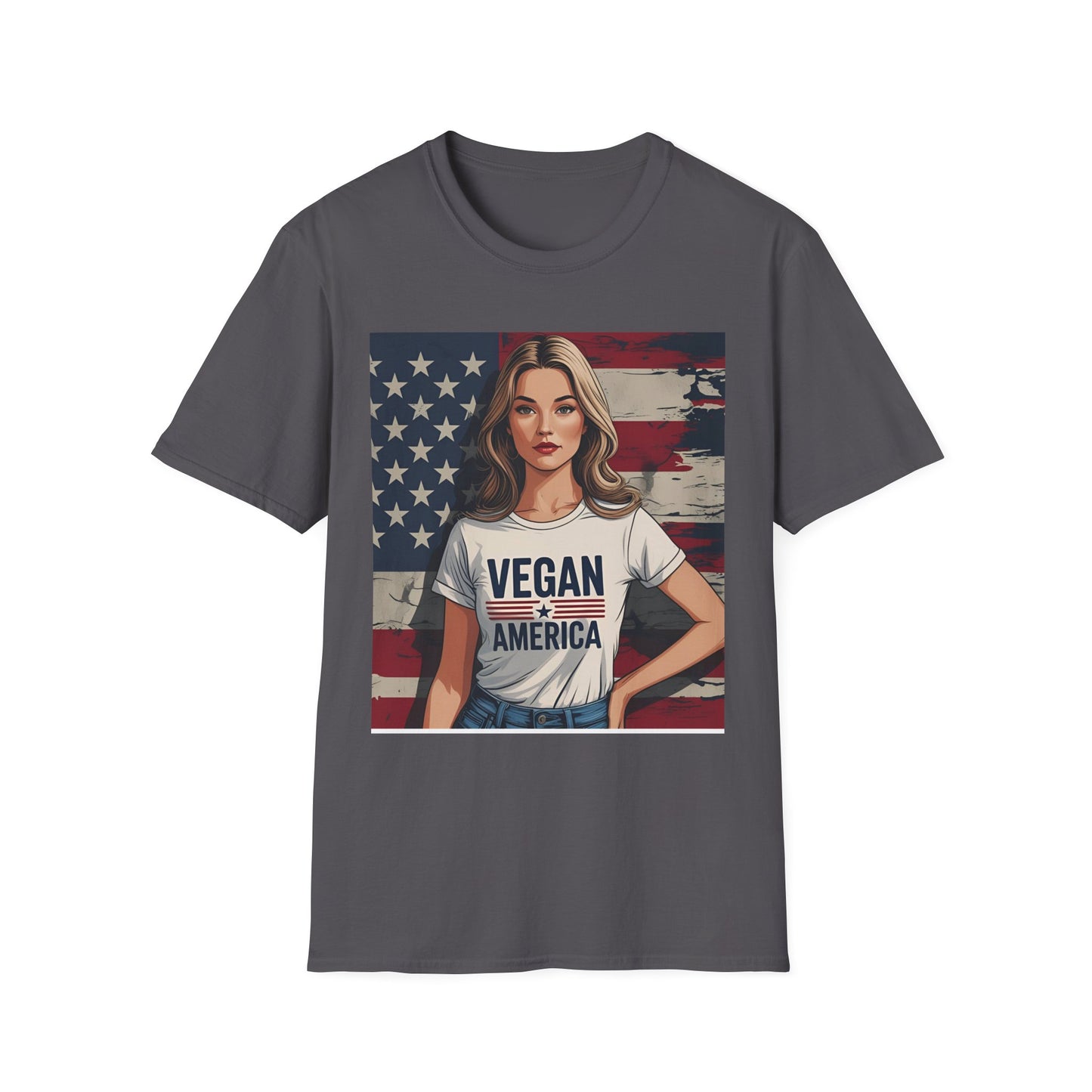 Vegan America T-Shirt | UnisexSoftstyle Tee, Eco - Friendly Fashion, Gift for Vegans, Independence Day Outfit, Casual Wear - Vegan America