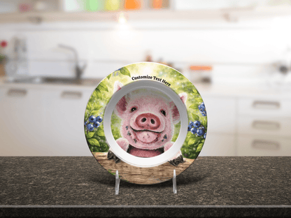 Personalized Kids Plate & Bowl with Pig & Blueberries – Whimsical Tableware for Everyone - Vegan America