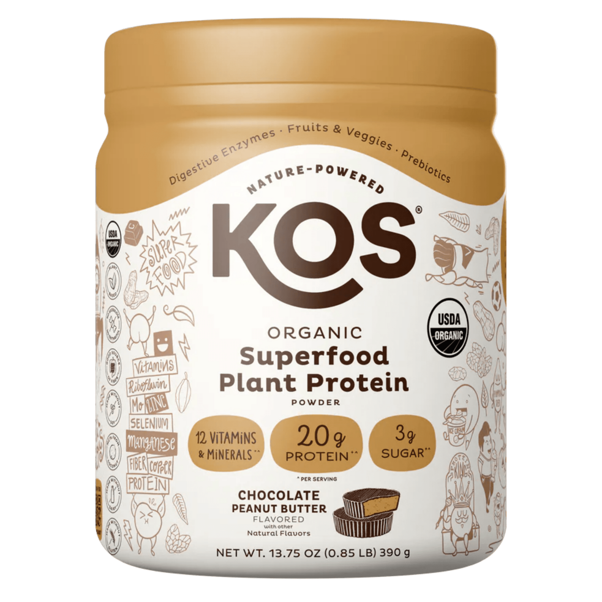 KOS Organic Plant Protein, Chocolate Peanut Butter, 10 Servings - Vegan America