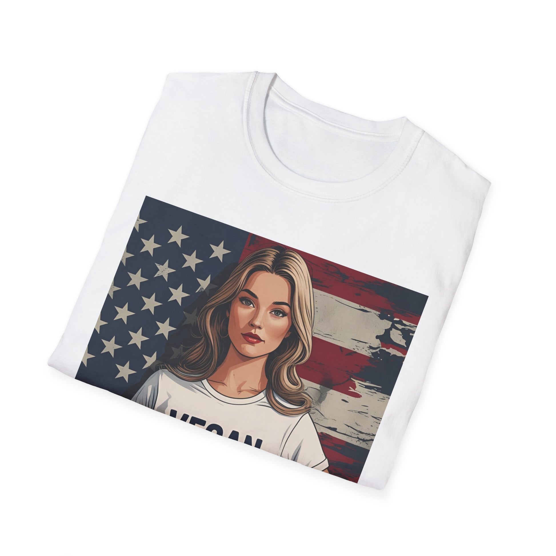 Vegan America T-Shirt | UnisexSoftstyle Tee, Eco - Friendly Fashion, Gift for Vegans, Independence Day Outfit, Casual Wear - Vegan America