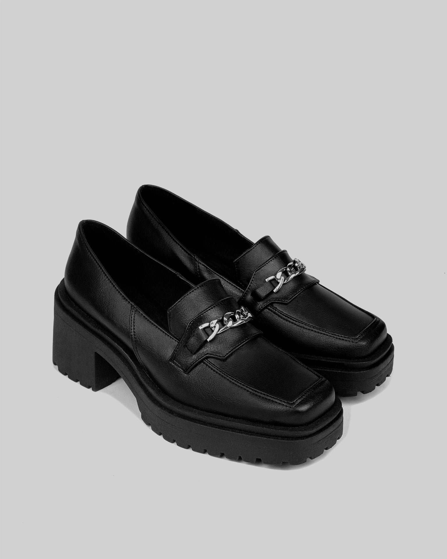 Squared Chunky Loafers Black vegan women's loafers shoes - Vegan America