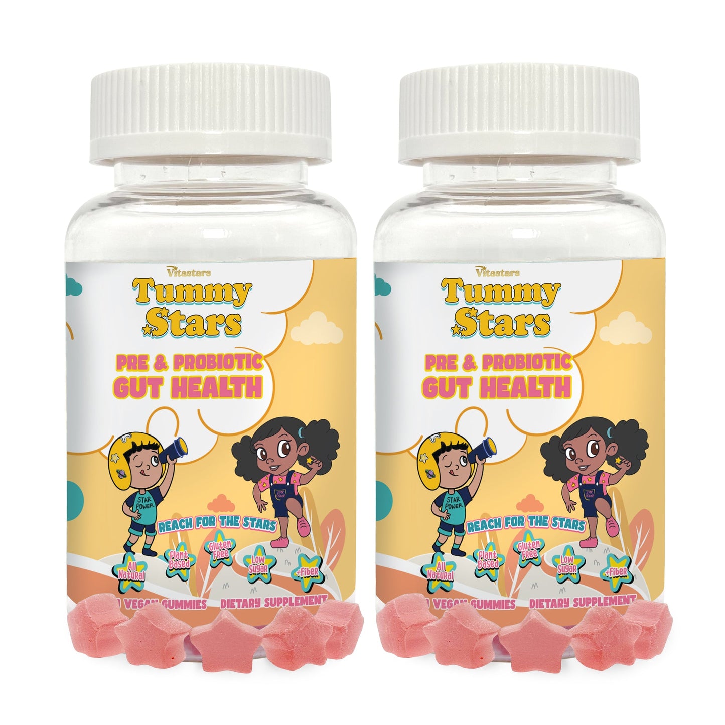 Tummy Stars Kids Prebiotic & Probiotic Gummies + Fiber – Gut Health & Digestion Support for Kids | Promotes Regularity, Detox Support & Mood Support | Vegan, 60 Count