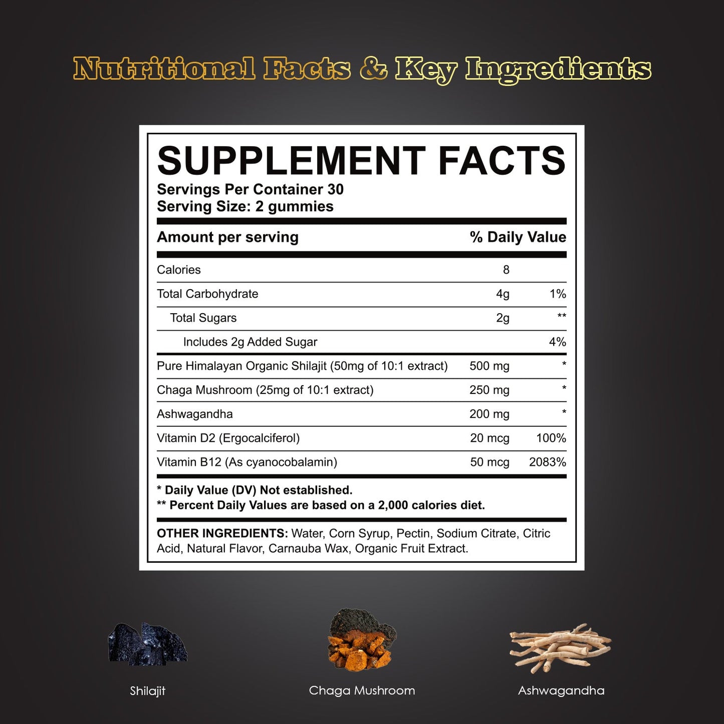 Stars Work. Life. Balance. Shilajit & Ashwagandha Gummies + Chaga Mushroom Vitamin D2 & B12 - Vegan America