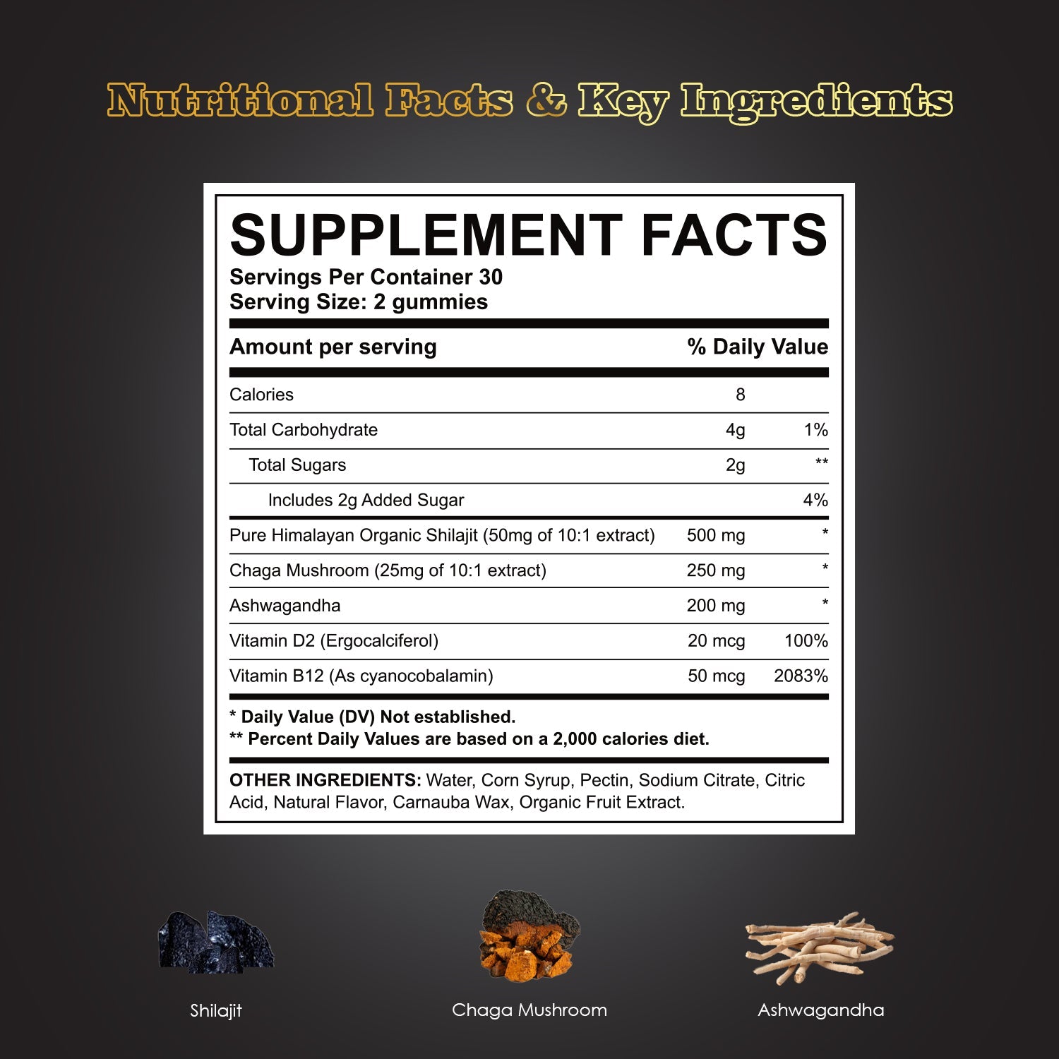 Stars Work. Life. Balance. Shilajit & Ashwagandha Gummies + Chaga Mushroom Vitamin D2 & B12 - Vegan America
