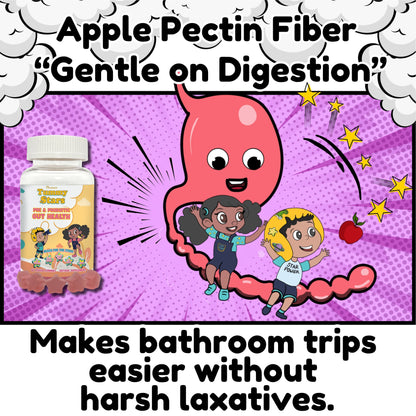 Tummy Stars Kids Prebiotic & Probiotic Gummies + Fiber – Gut Health & Digestion Support for Kids | Promotes Regularity, Detox Support & Mood Support | Vegan, 60 Count