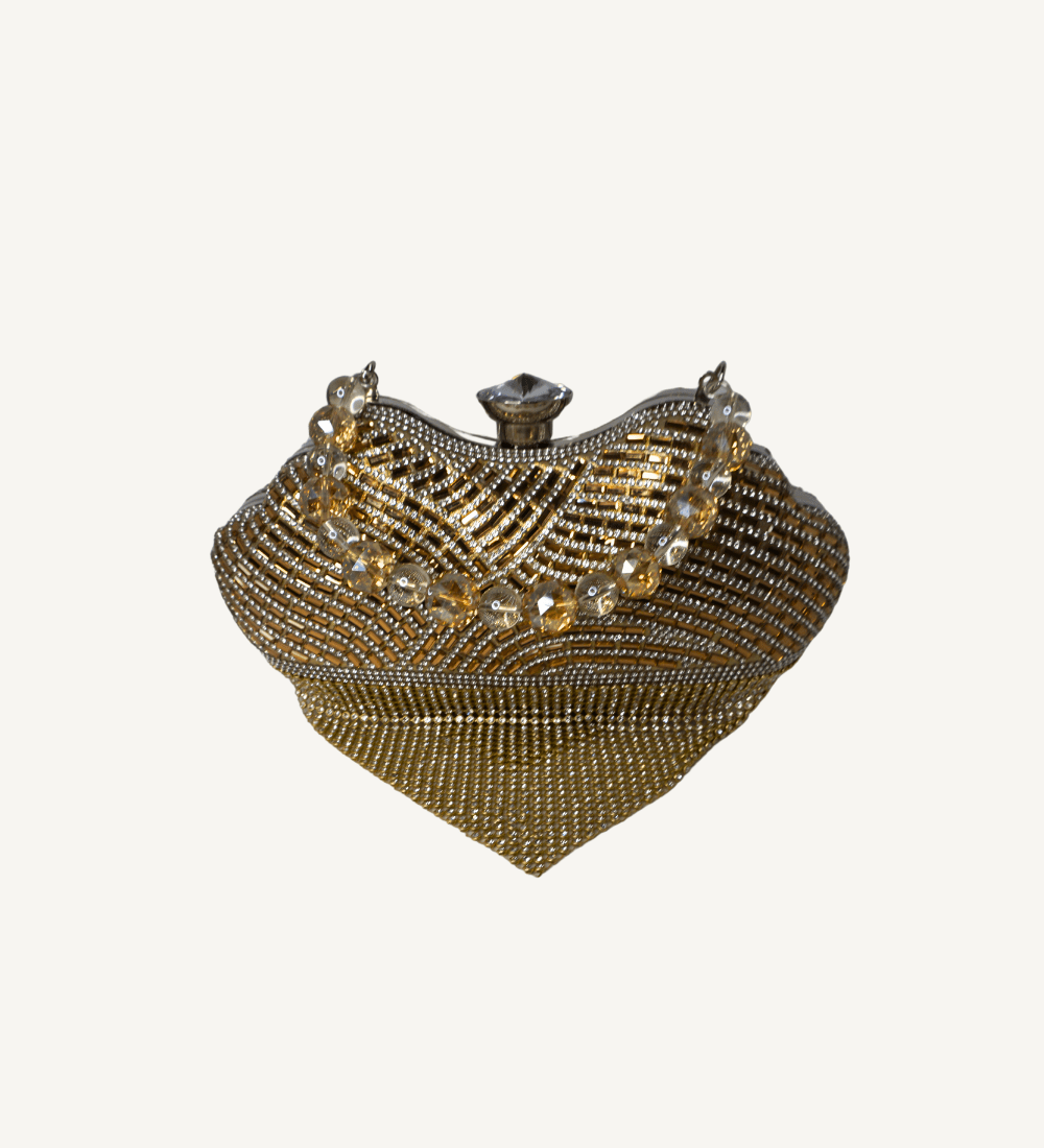 Gold Heart Shaped Crystal Evening Bag - Vegan America