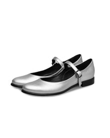 Mary Jane Pumps Silver ballerinas made of Vegea grape leather - Vegan America