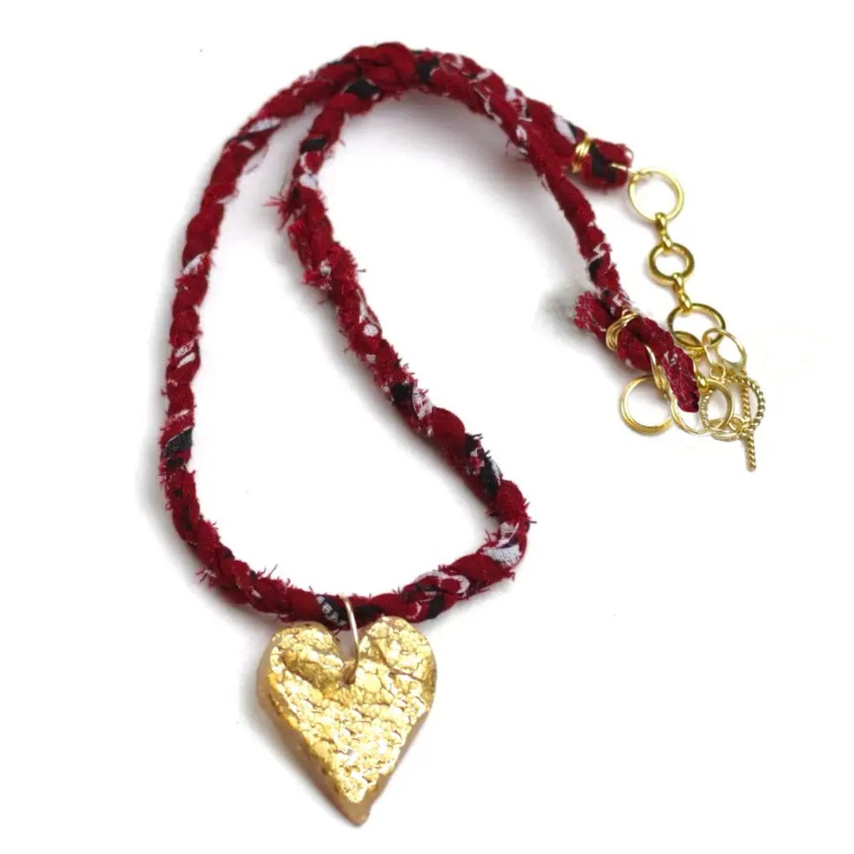 Upcycled Bandana Heart Necklace, Red