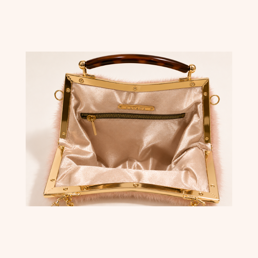 Faux Fur Bag with Detachable 24K Gold Chunky Chain