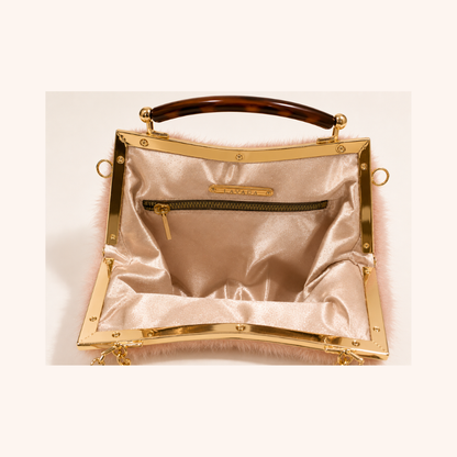 Faux Fur Bag with Detachable 24K Gold Chunky Chain