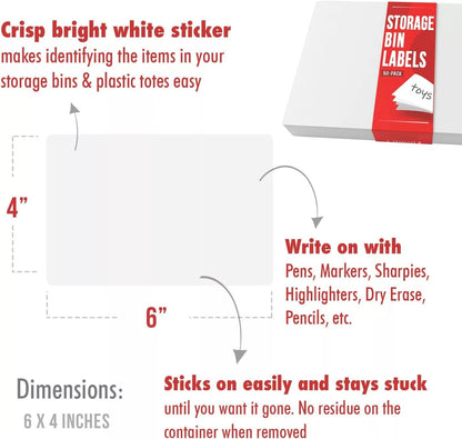 MESS Large Labels for Storage Bins (50 6x4") Storage Bin Labels & Moving Labels - Vegan America