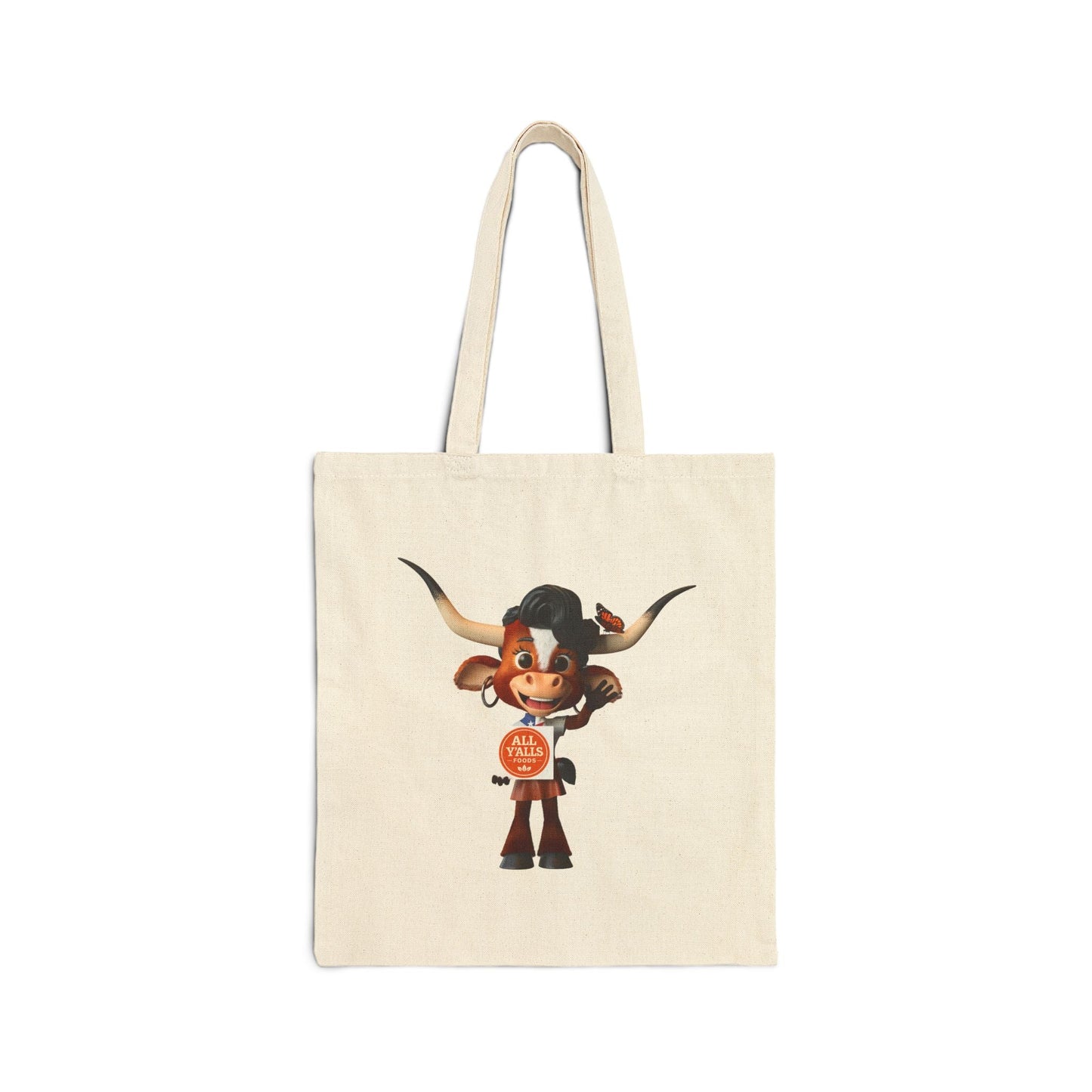 Cute Luna the Longhorn Cowgirl Tote Bag - "It's Jerky Y'all" Canvas Grocery/Market Tote