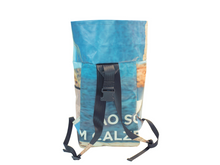 backpack urban publicity banner blue & white letters
