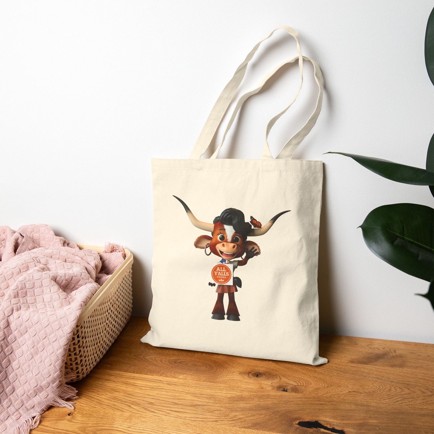 Cute Luna the Longhorn Cowgirl Tote Bag - "It's Jerky Y'all" Canvas Grocery/Market Tote