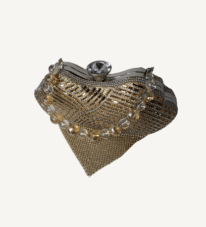 Gold Heart Shaped Crystal Evening Bag - Vegan America