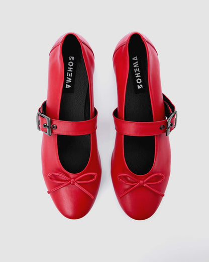 Mara Pumps red ballet flats with a strap - Vegan America
