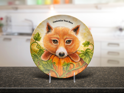 Personalized Plate & Bowl with Fox & Pumpkin – Whimsical Tableware for Everyone