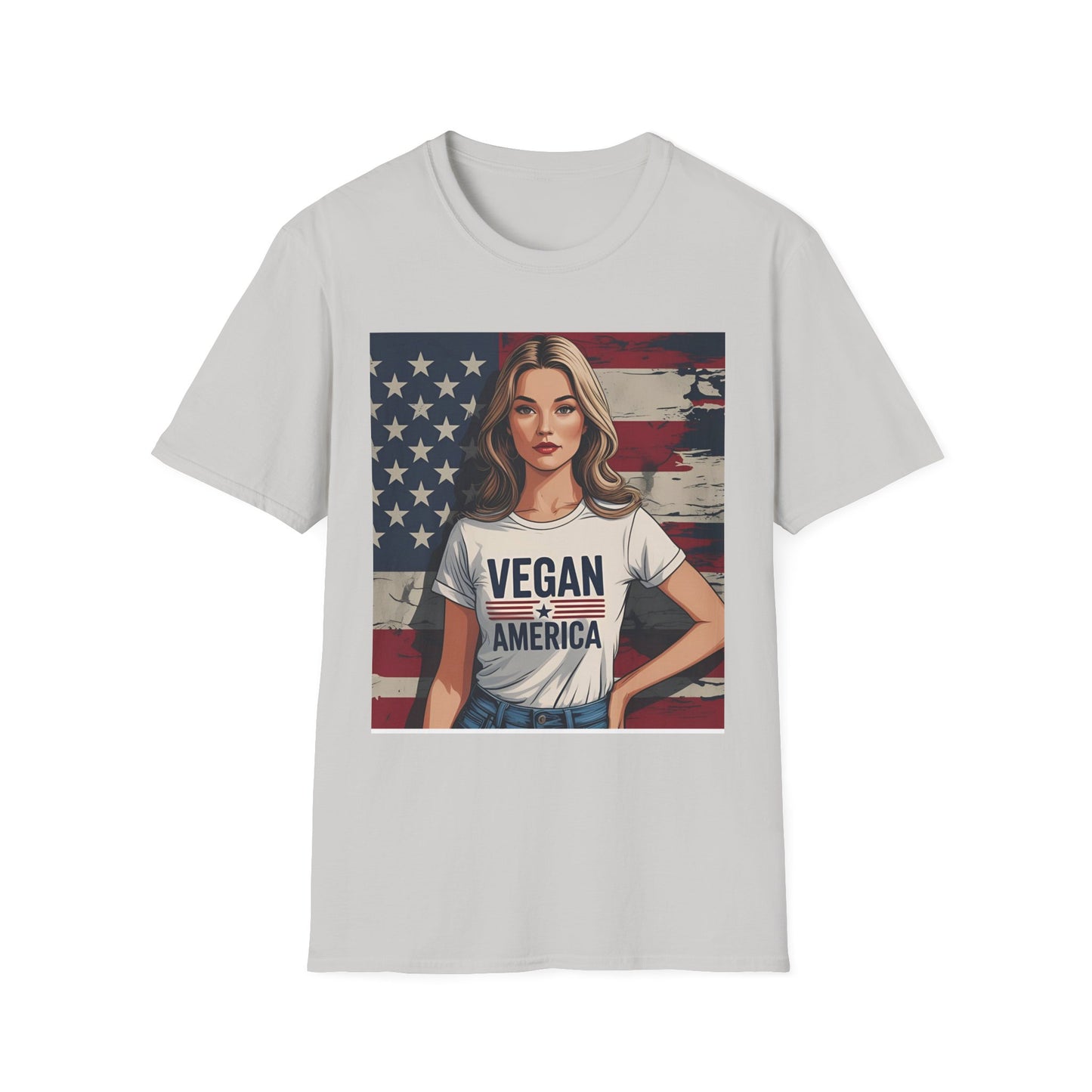 Vegan America T-Shirt | UnisexSoftstyle Tee, Eco - Friendly Fashion, Gift for Vegans, Independence Day Outfit, Casual Wear - Vegan America