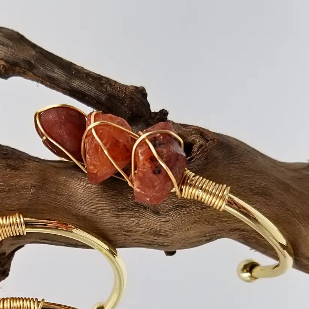 Gemstone Wire-Wrapped Bracelet - Carnelian Yellow Gold
