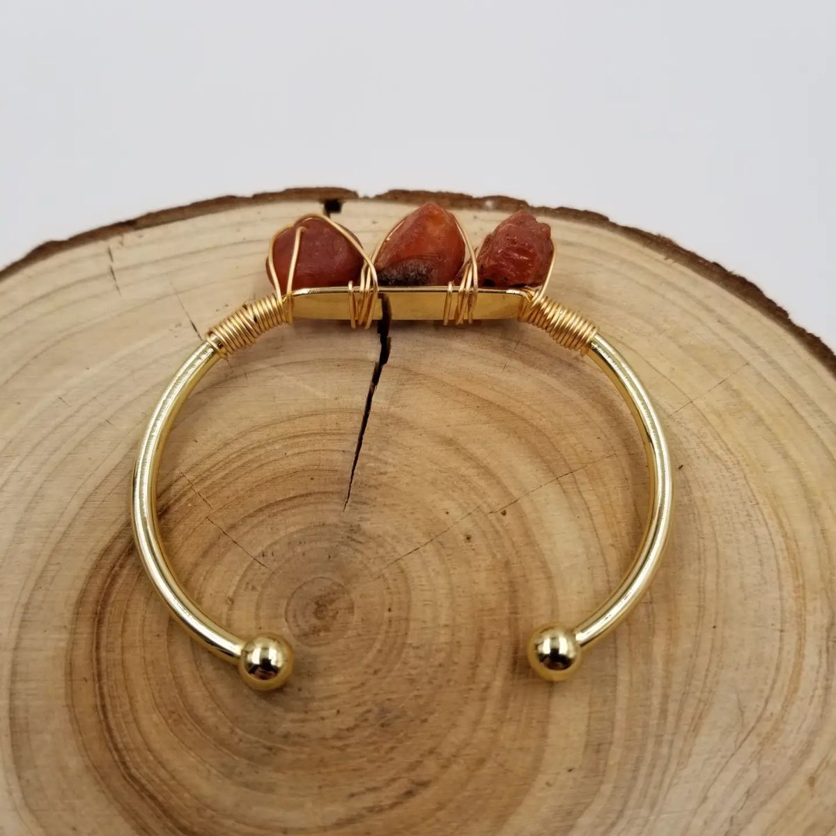 Gemstone Wire-Wrapped Bracelet - Carnelian Yellow Gold