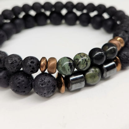 Crystal Black Lava Two Beaded Bracelet Sets - Vegan America