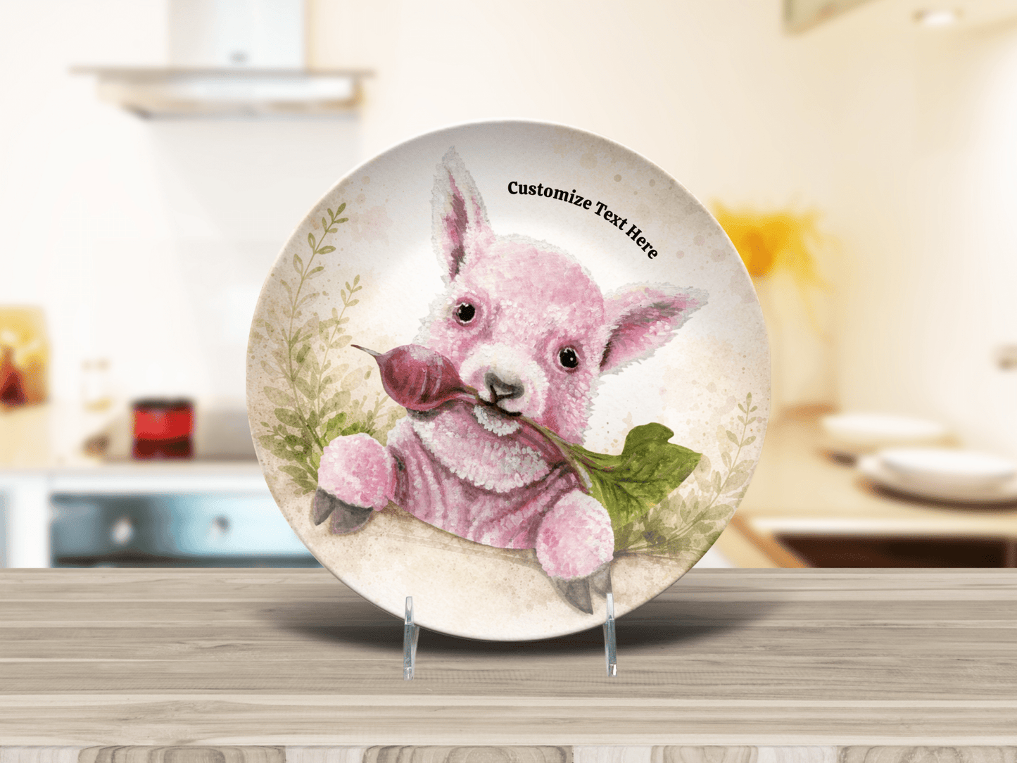 Whimsical Pink Baby Sheep Plate & Bowl – Personalized Tableware - Vegan America