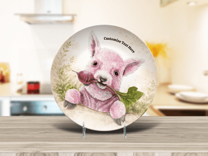 Whimsical Pink Baby Sheep Plate & Bowl – Personalized Tableware - Vegan America