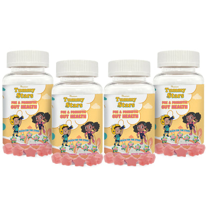 Tummy Stars Kids Prebiotic & Probiotic Gummies + Fiber – Gut Health & Digestion Support for Kids | Promotes Regularity, Detox Support & Mood Support | Vegan, 60 Count