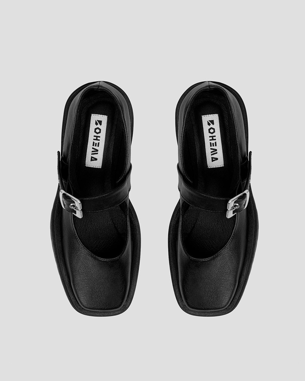 Squared Mary Jane Pumps Black made of Grape Leather - Vegan America