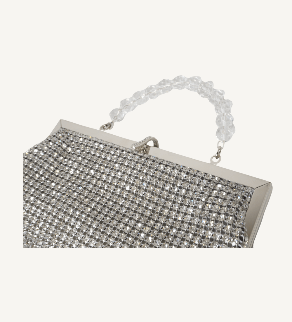 Silver and Crystal, Frame Evening Clutch - Vegan America