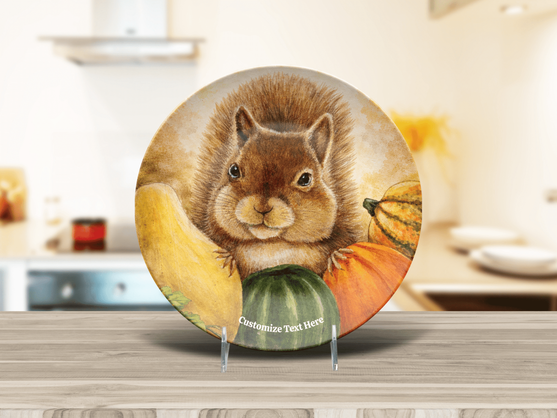 Personalized Plate & Bowl with Squirrel & Squash – Whimsical Tableware for Everyone - Vegan America