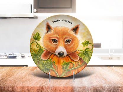 Personalized Plate & Bowl with Fox & Pumpkin – Whimsical Tableware for Everyone