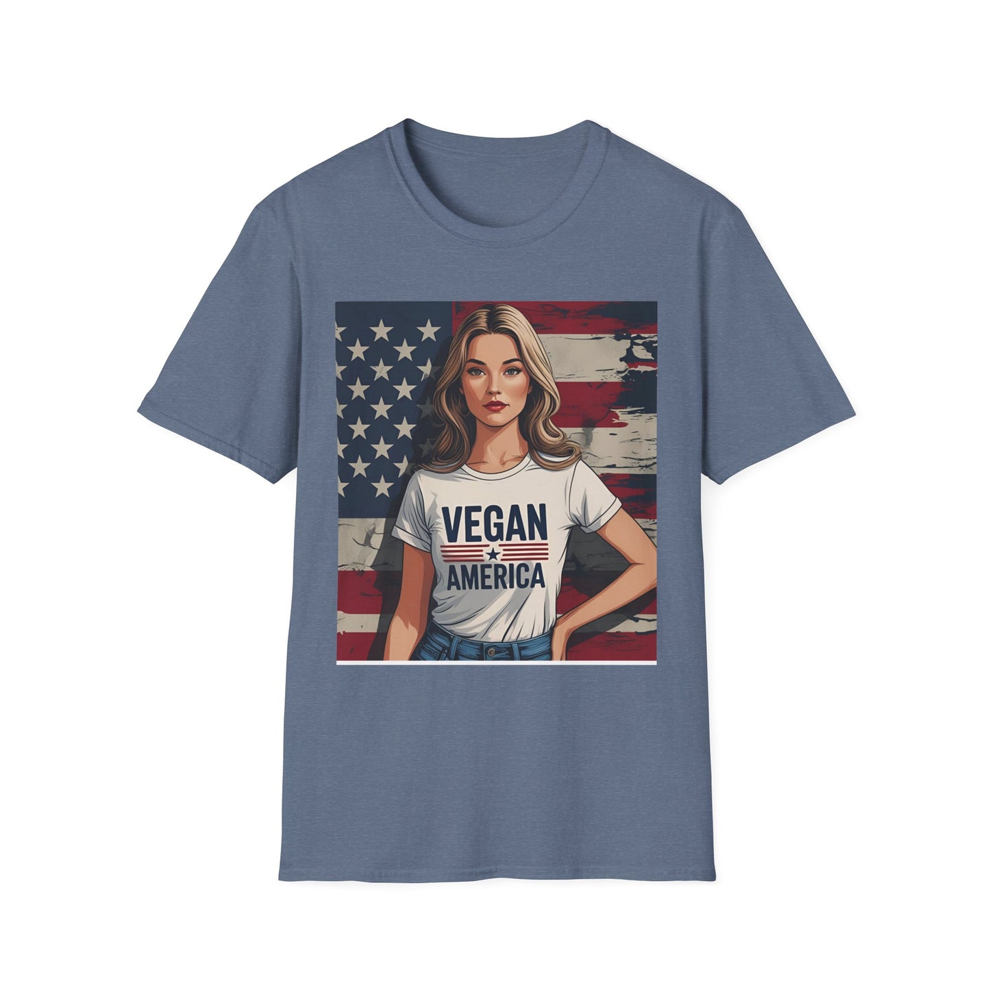 Vegan America T-Shirt | UnisexSoftstyle Tee, Eco - Friendly Fashion, Gift for Vegans, Independence Day Outfit, Casual Wear - Vegan America