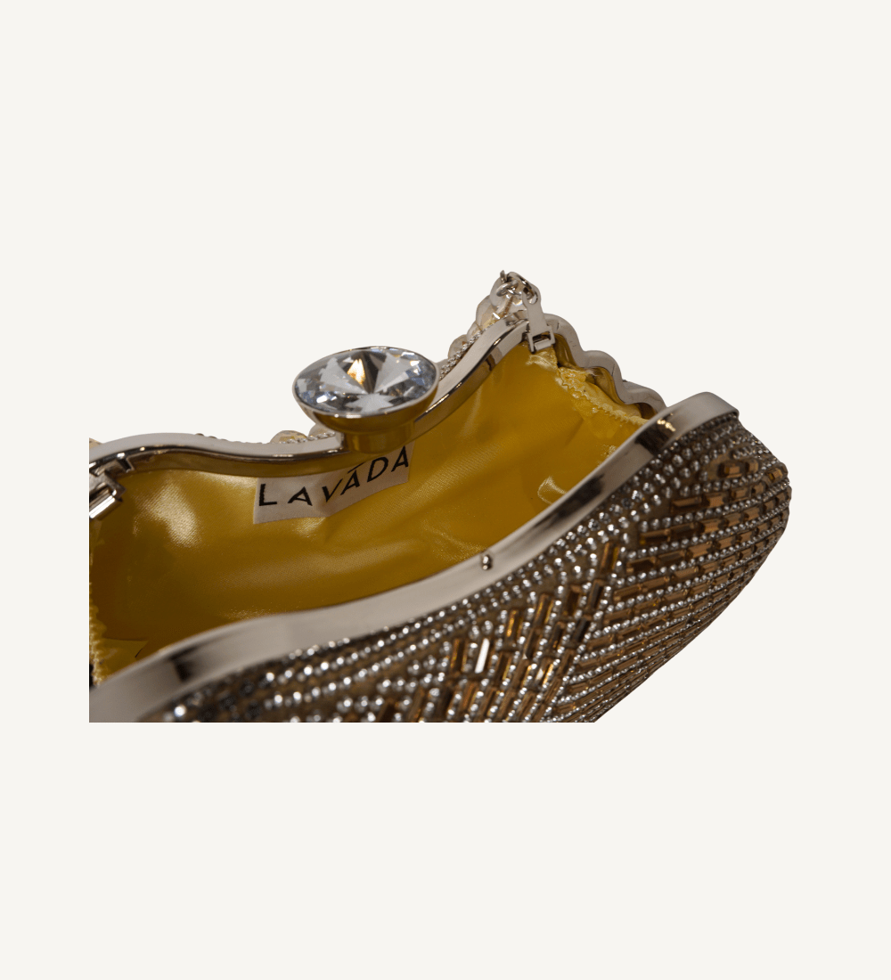 Gold Heart Shaped Crystal Evening Bag - Vegan America