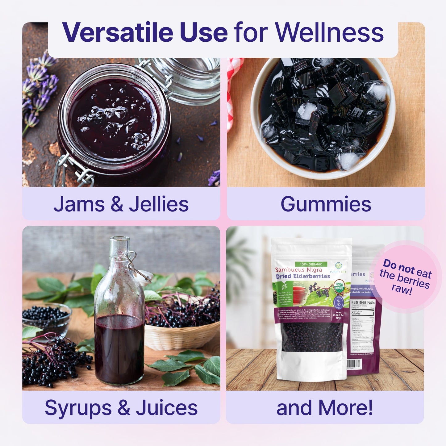 USDA Certified Organic Dried Elderberries - Bulk - 1 lb - Natural Ingredients - Vegan America