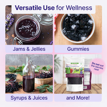 USDA Certified Organic Dried Elderberries - Bulk - 1 lb - Natural Ingredients - Vegan America