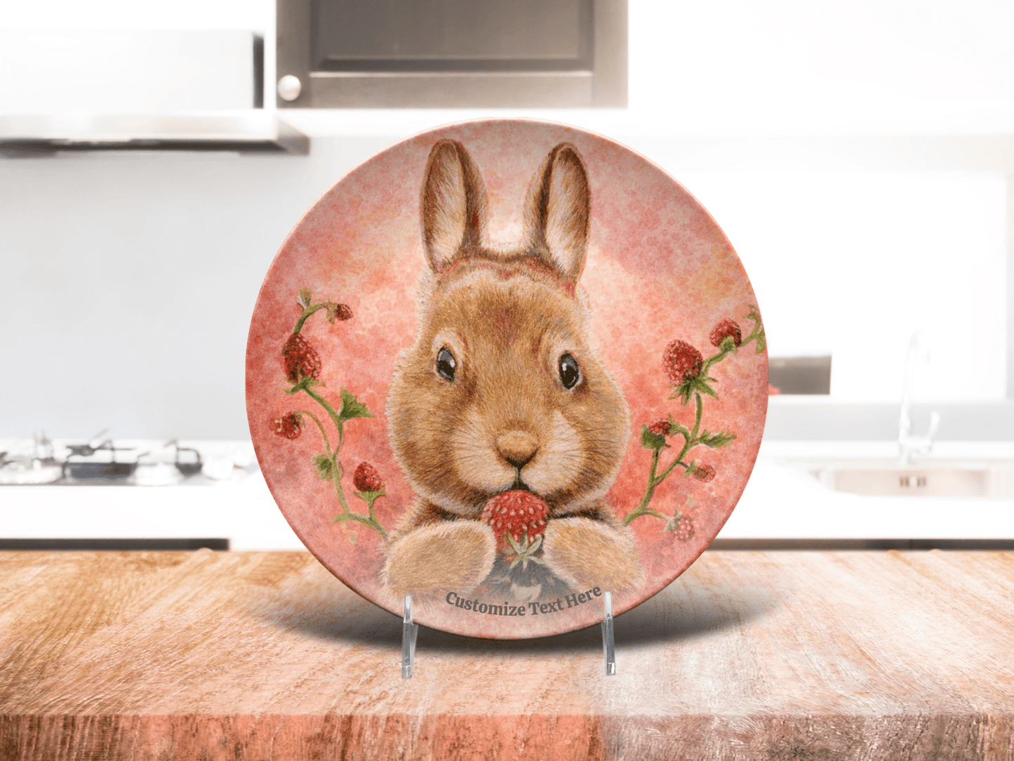 Personalized Kids Plate & Bowl with Bunny & Strawberry – Whimsical Tableware for Children - Vegan America