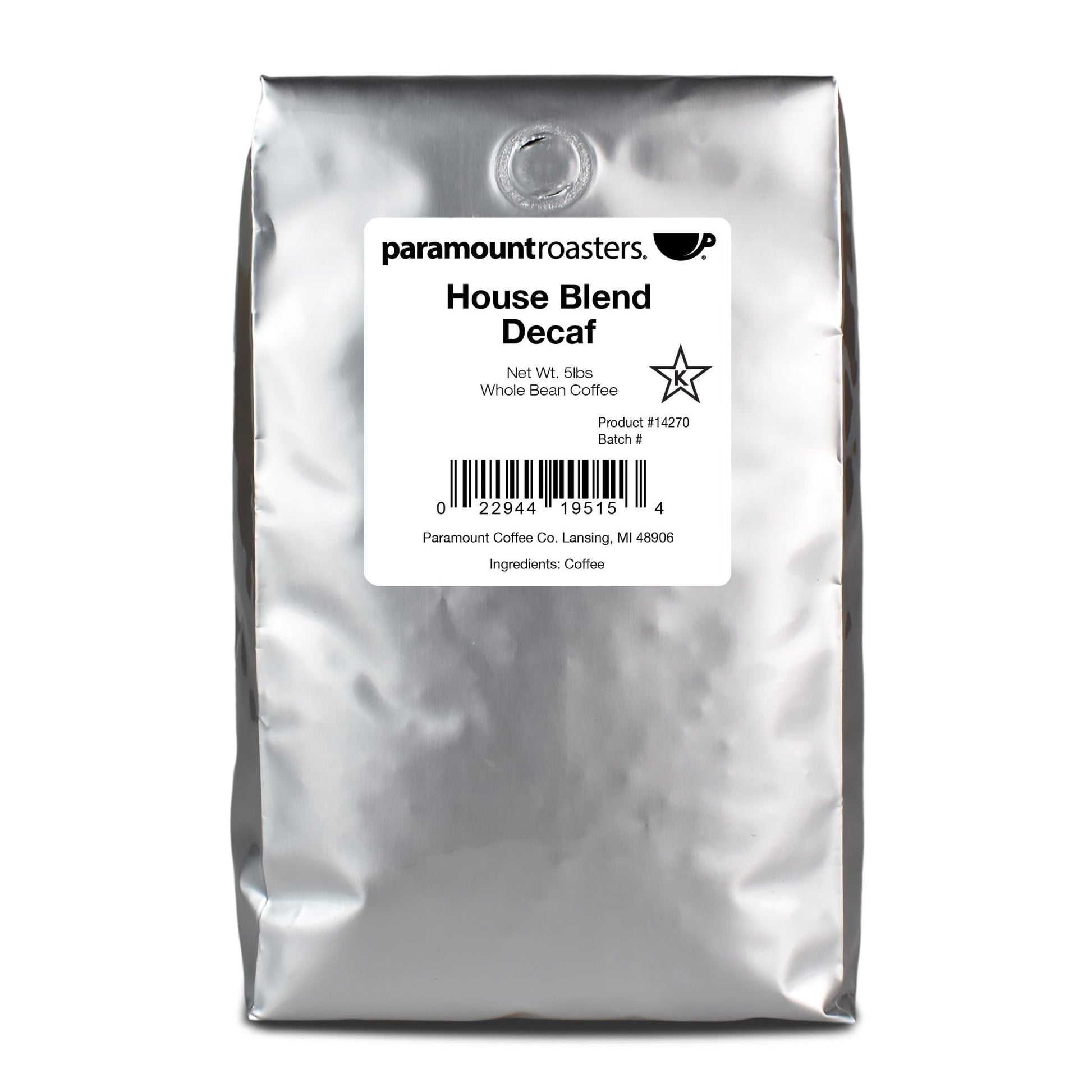 House Blend Decaf 5lb Whole Bean Coffee - Vegan America