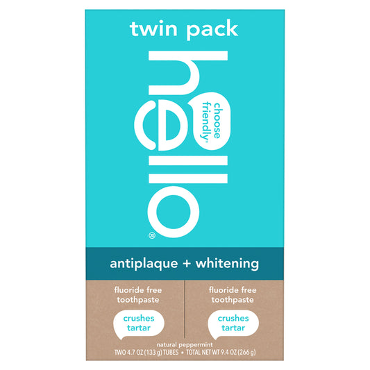 hello antiplaque + whitening fluoride free toothpaste twin pack
