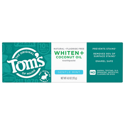 Whiten Plus Coconut Oil Fluoride Free Gentle Mint Natural Toothpaste